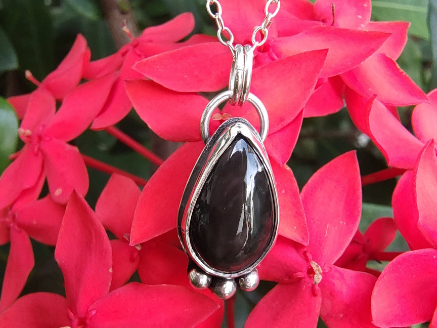 Velvet Obsidian Droplet Necklace | Handmade Silver Jewelry