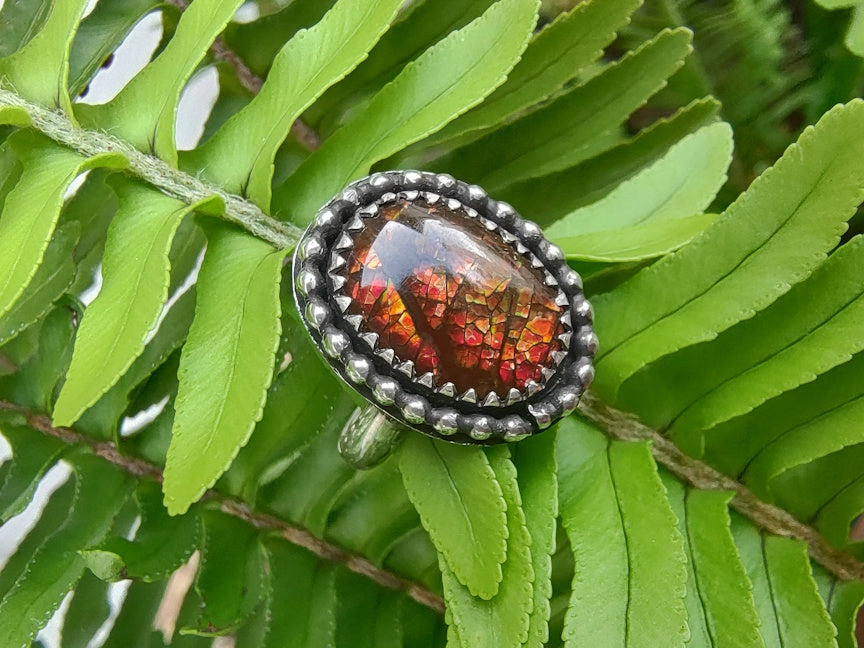 Handcrafted Ammolite Ring in Sterling | US 5.5 | Handmade Silver Jewelry