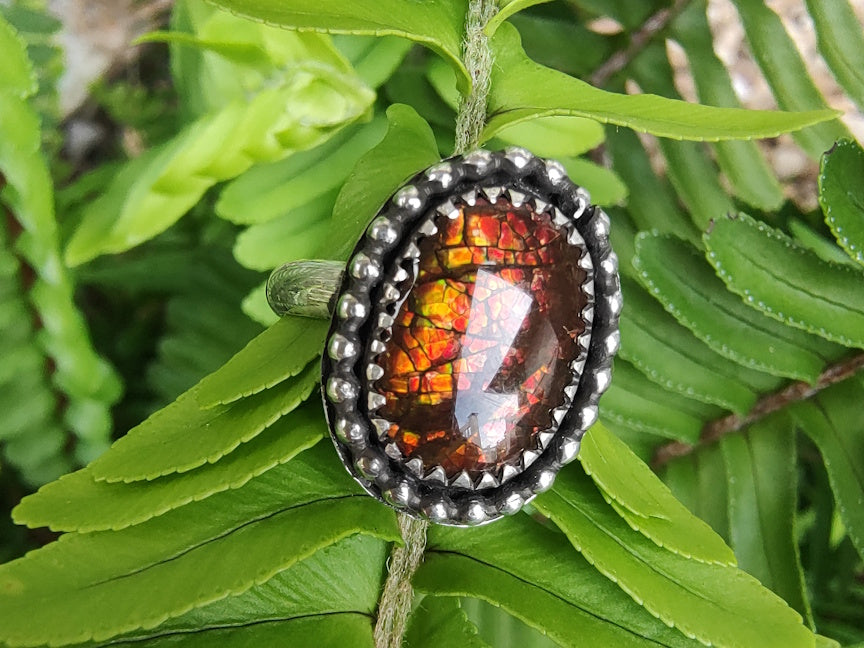 Handcrafted Ammolite Ring in Sterling | US 5.5 | Handmade Silver Jewelry