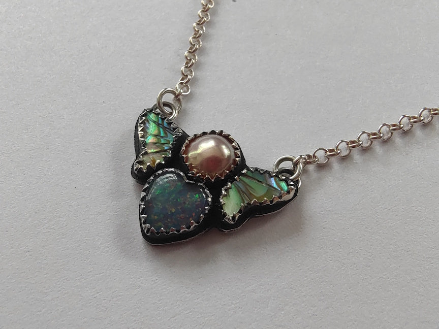 Magical Girl Sterling Necklace | Opal, Abalone, Pearl | Handcrafted Silver Jewelry | ValenwoodVixen