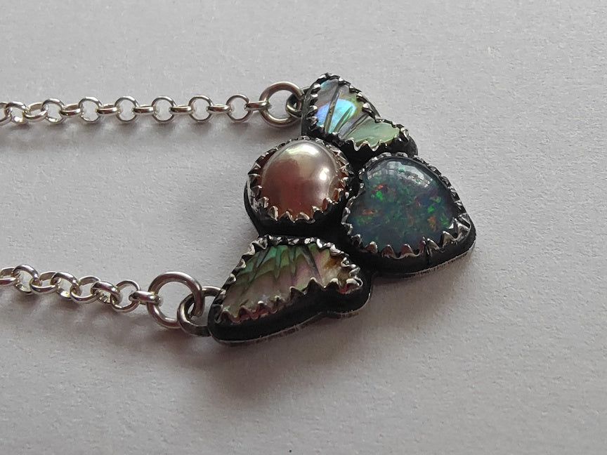 Magical Girl Sterling Necklace | Opal, Abalone, Pearl | Handcrafted Silver Jewelry | ValenwoodVixen