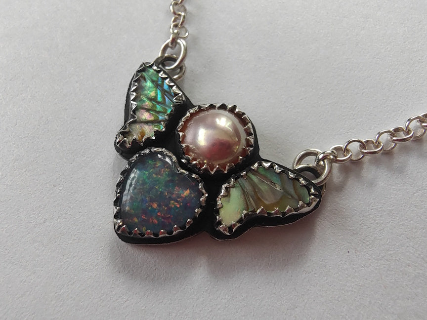 Magical Girl Sterling Necklace | Opal, Abalone, Pearl | Handcrafted Silver Jewelry | ValenwoodVixen