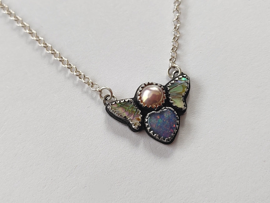 Magical Girl Sterling Necklace | Opal, Abalone, Pearl | Handcrafted Silver Jewelry | ValenwoodVixen