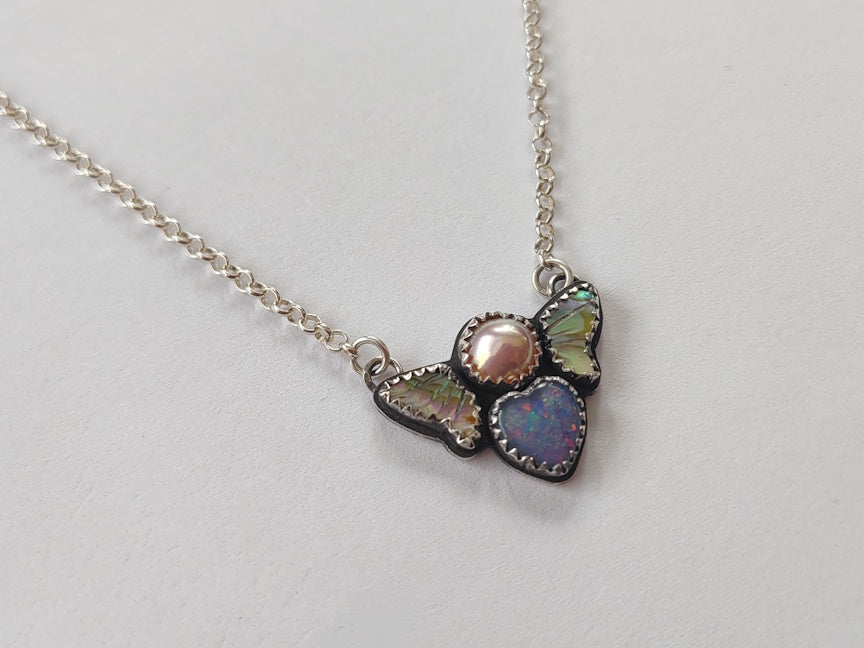 Magical Girl Sterling Necklace | Opal, Abalone, Pearl | Handcrafted Silver Jewelry | ValenwoodVixen