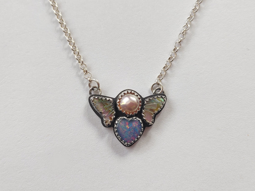 Magical Girl Sterling Necklace | Opal, Abalone, Pearl | Handcrafted Silver Jewelry | ValenwoodVixen