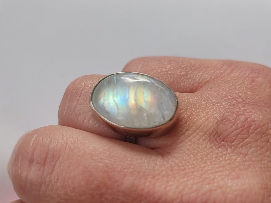 Rainbow Moonstone Ring in Sterling | US size 6 | Handcrafted Sterling Jewelry | ValenwoodVixen
