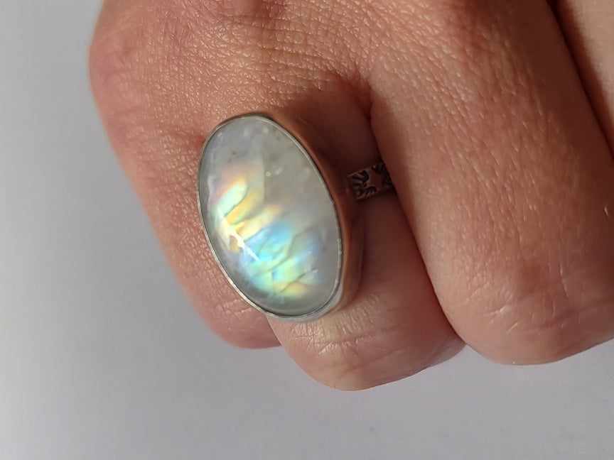 Rainbow Moonstone Ring in Sterling | US size 6 | Handcrafted Sterling Jewelry | ValenwoodVixen