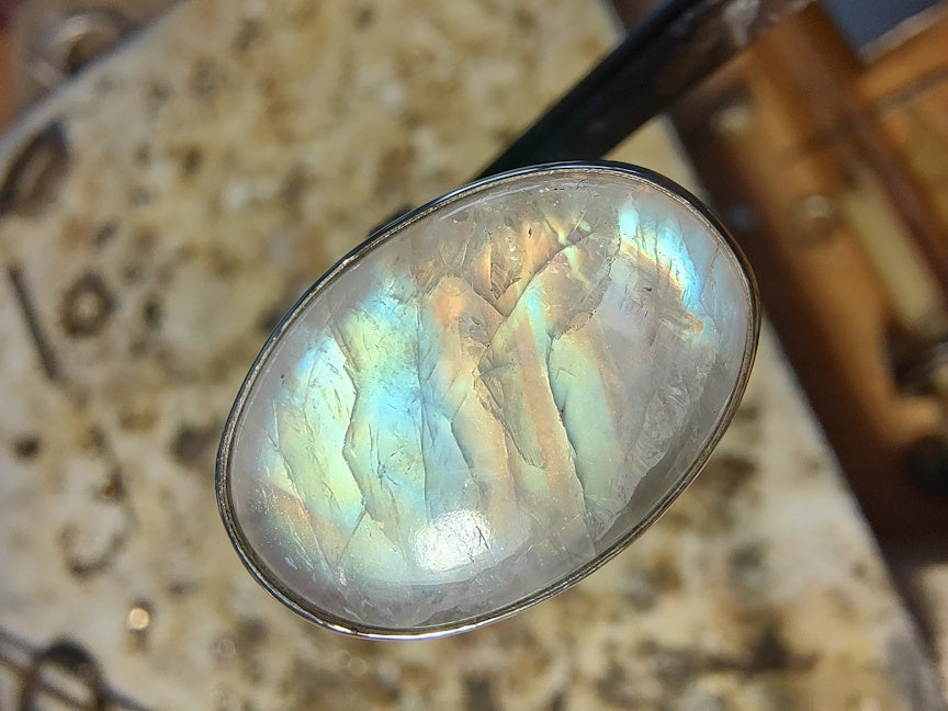 Rainbow Moonstone Ring in Sterling | US size 6 | Handcrafted Sterling Jewelry | ValenwoodVixen