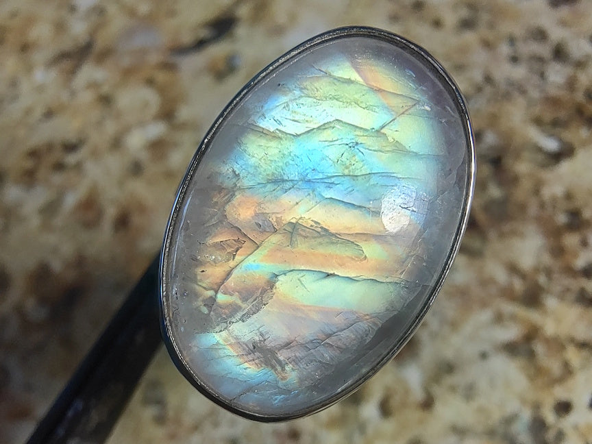Rainbow Moonstone Ring in Sterling | US size 6 | Handcrafted Sterling Jewelry | ValenwoodVixen