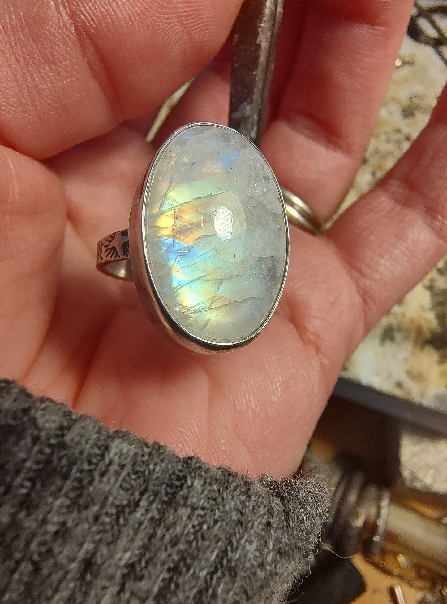 Rainbow Moonstone Ring in Sterling | US size 6 | Handcrafted Sterling Jewelry | ValenwoodVixen