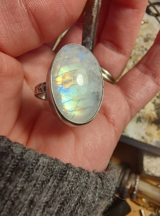 Rainbow Moonstone Ring in Sterling | US size 6 | Handcrafted Sterling Jewelry | ValenwoodVixen