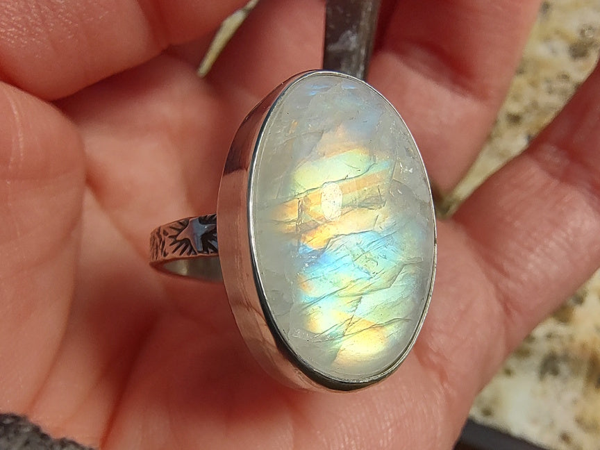 Rainbow Moonstone Ring in Sterling | US size 6 | Handcrafted Sterling Jewelry | ValenwoodVixen