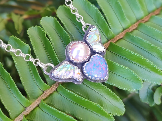 Magical Girl Sterling Necklace | Opal, Abalone, Pearl | Handcrafted Silver Jewelry | ValenwoodVixen