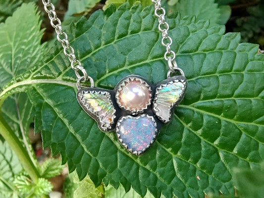 Magical Girl Sterling Necklace | Opal, Abalone, Pearl | Handcrafted Silver Jewelry | ValenwoodVixen