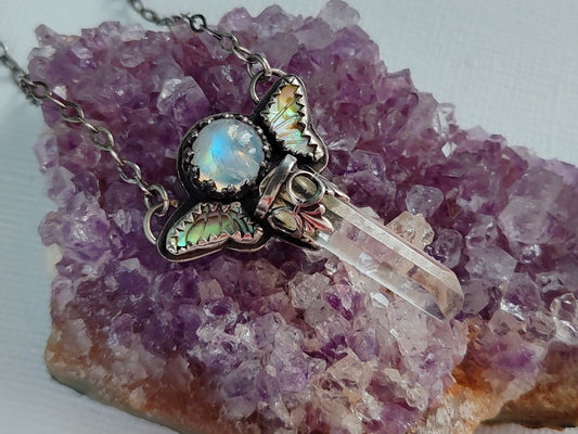 Magical Girl Scepter Sterling Necklace | Moonstone, Quartz, Abalone | Handcrafted Silver Jewelry | ValenwoodVixen