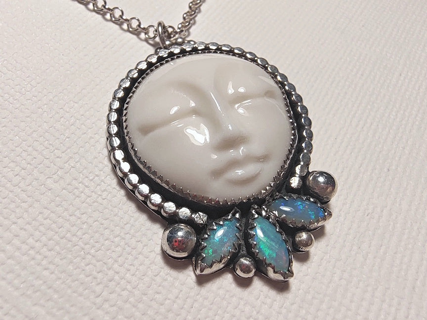 Mother Moon Opal Necklace | Australian Opal and Porcelain | Sterling |  ValenwoodVixen