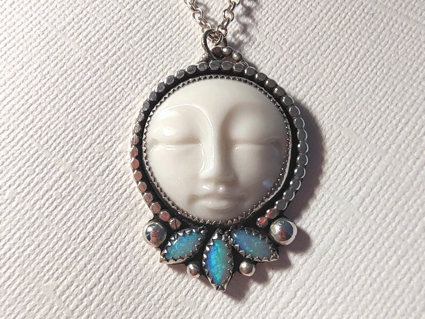 Mother Moon Opal Necklace | Australian Opal and Porcelain | Sterling |  ValenwoodVixen
