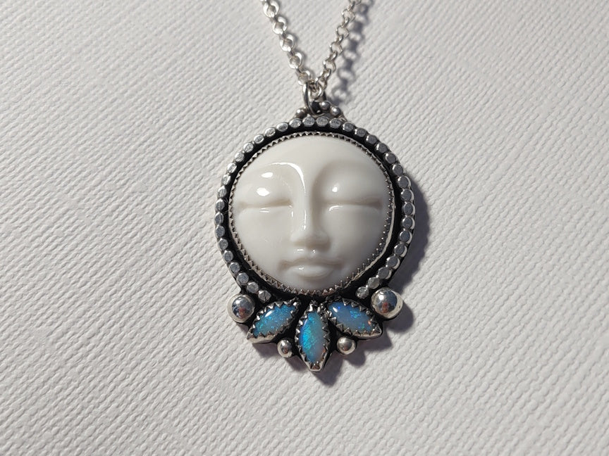 Mother Moon Opal Necklace | Australian Opal and Porcelain | Sterling |  ValenwoodVixen