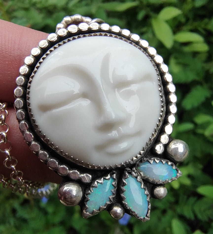 Mother Moon Opal Necklace | Australian Opal and Porcelain | Sterling |  ValenwoodVixen