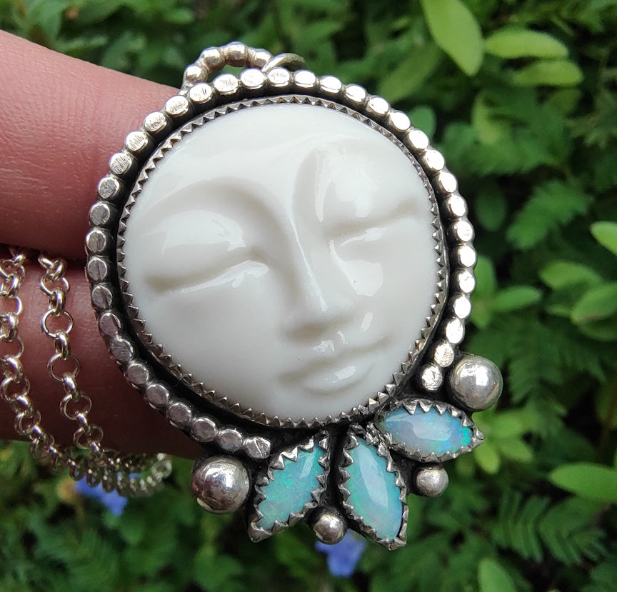 Mother Moon Opal Necklace | Australian Opal and Porcelain | Sterling |  ValenwoodVixen