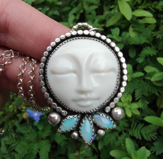 Mother Moon Opal Necklace | Australian Opal and Porcelain | Sterling |  ValenwoodVixen