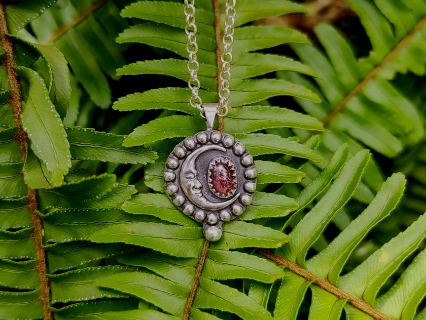 Moon and Pink Tourmaline Necklace | Handmade Silver Jewelry