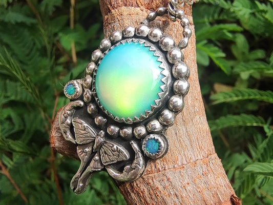 Luna Moth Aurora Opal Necklace | Handmade Sterling Jewelry | ValenwoodVixen