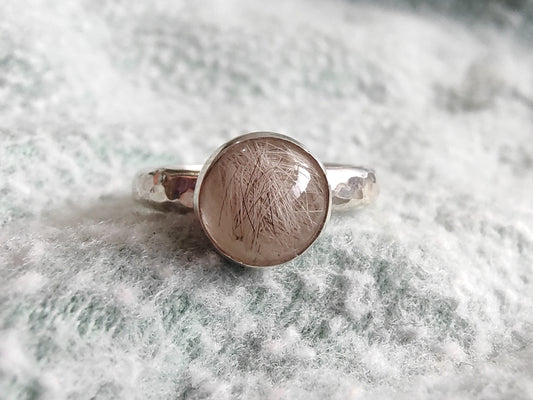 Sterling Hammered Keepsake Ring with Hair or Fur | Custom Memorial Jewelry