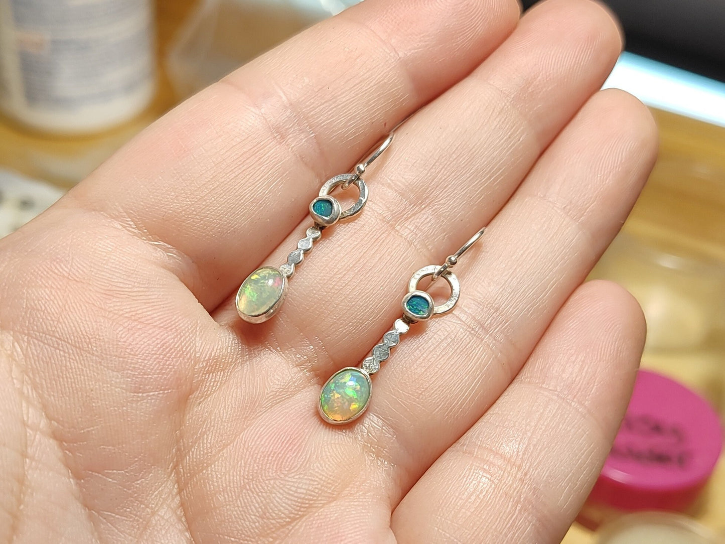 Handmade Opal Earrings - Sterling Silver & Opal Earrings- Dangle Earrings- Welo Opal - ValenwoodVixen - Ready to Ship