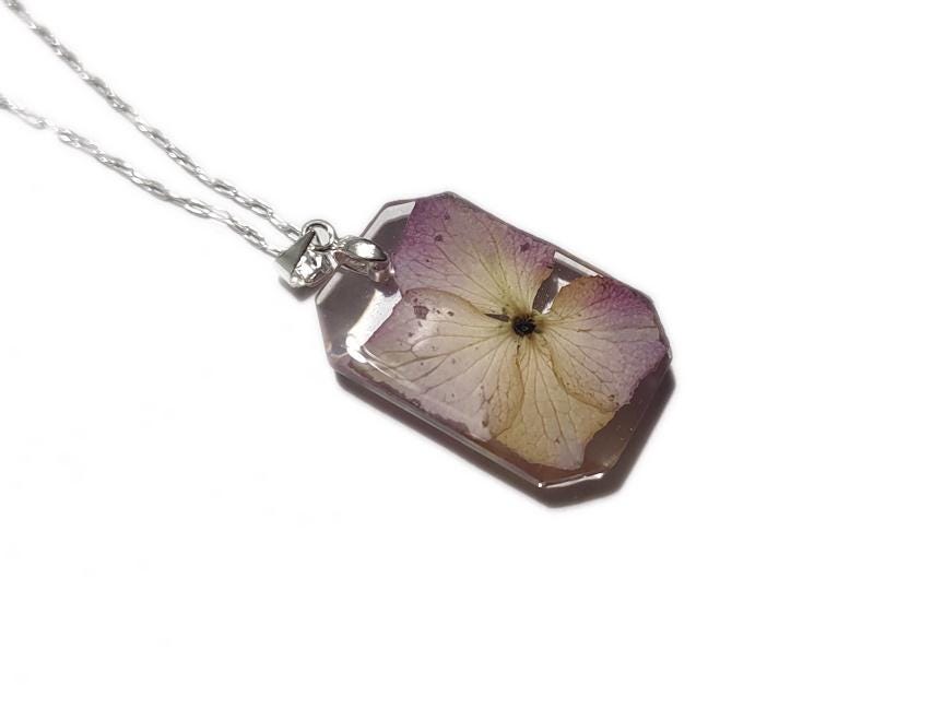 Hydrangea Dream Necklace 8 - Hydrangea- Faceted Resin Necklace - Real Dried Flowers - Nature Jewelry - Valenwood Vixen - Ready to Ship