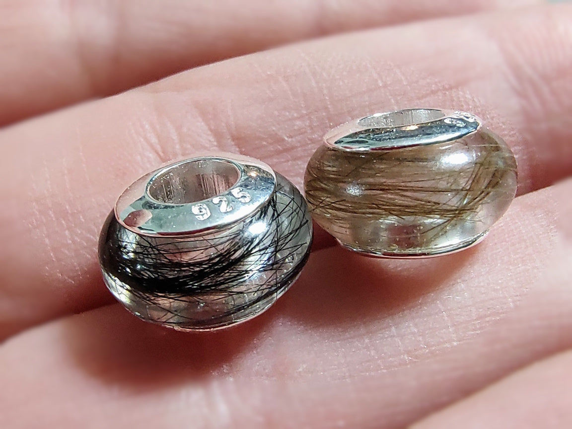 smooth keepsake beads with sterling rivets and hair inside