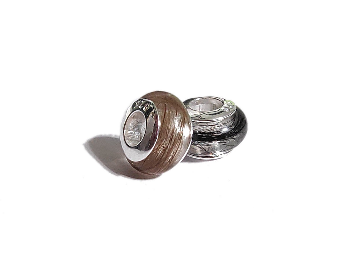 memorial beads with hair and sterling rivets