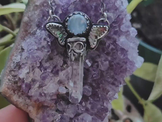 Magical Girl Scepter Sterling Necklace | Moonstone, Quartz, Abalone | Handcrafted Silver Jewelry | ValenwoodVixen