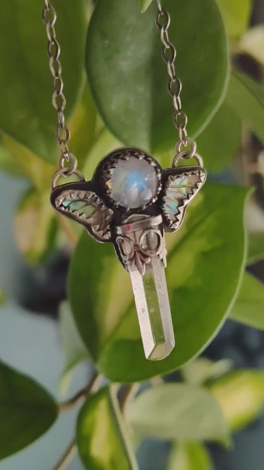 Magical Girl Scepter Sterling Necklace | Moonstone, Quartz, Abalone | Handcrafted Silver Jewelry | ValenwoodVixen