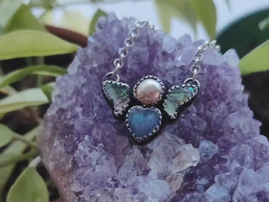 Magical Girl Sterling Necklace | Opal, Abalone, Pearl | Handcrafted Silver Jewelry | ValenwoodVixen