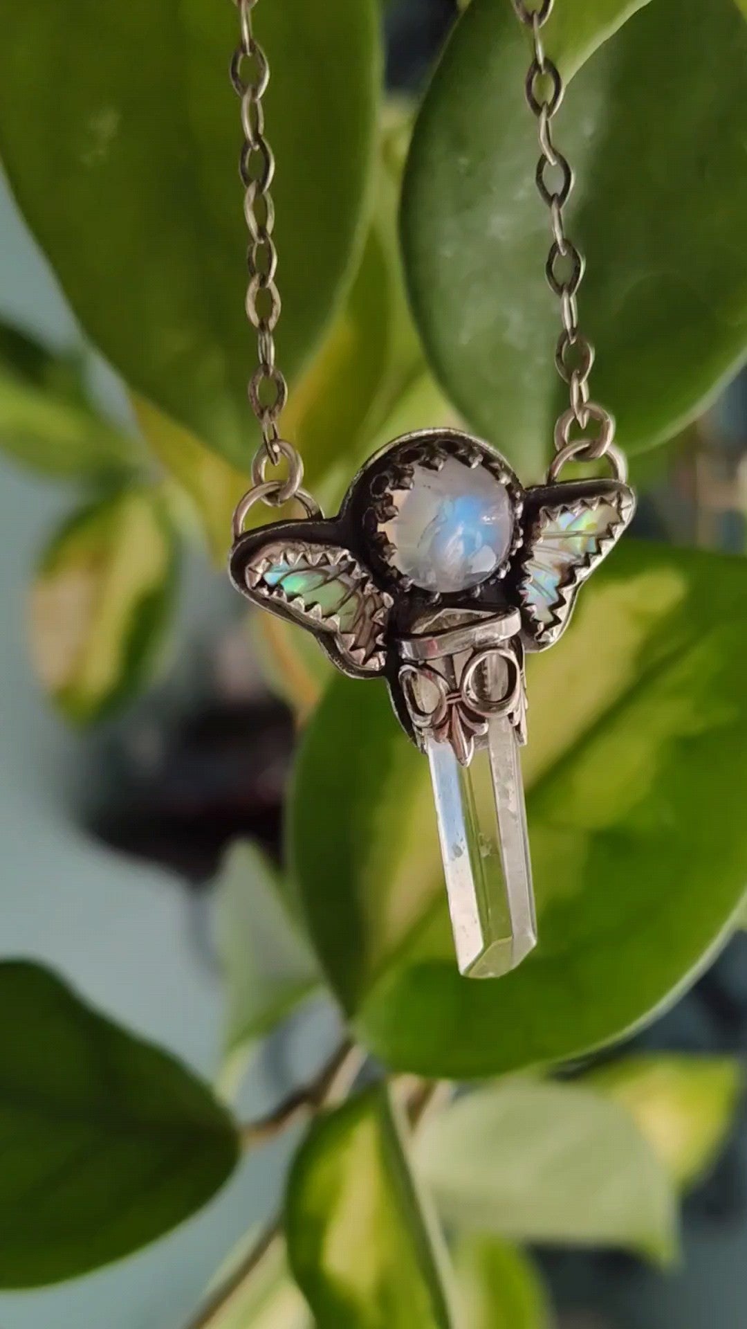 Magical Girl Scepter Sterling Necklace | Moonstone, Quartz, Abalone | Handcrafted Silver Jewelry | ValenwoodVixen