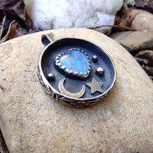 Load image into Gallery viewer, Sweetest Dreams Pendant - Opal and Sterling Silver - Moon &amp; Star - Handmade - silversmithed - Ready to Ship - ValenwoodVixen
