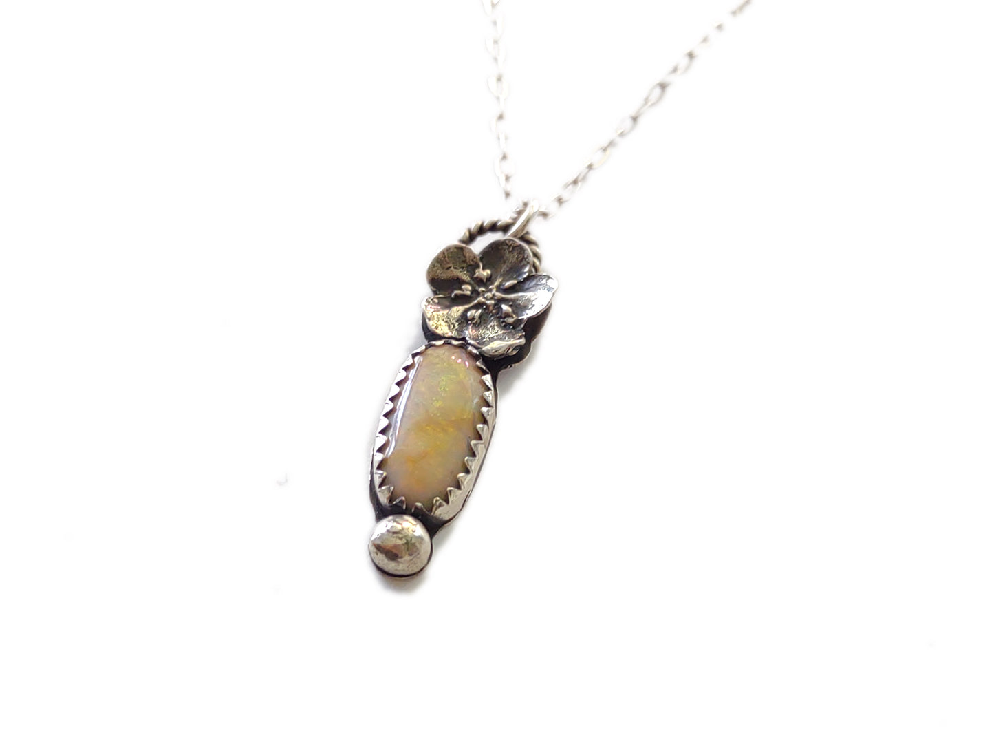 Opal Forget Me Not Necklace- Handcrafted - Sterling Opal - Man Made Opal - Handmade - silversmithed - ValenwoodVixen