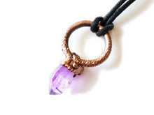 Load image into Gallery viewer, Tiny Crystal Drop Pendant - Amethyst and Copper Growth- Electroformed Jewelry - Raw Copper - Crystal Point- ValenwoodVixen - Ready to Ship
