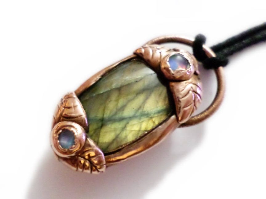 Labradorite and Copper Forest Pendant- Opal Triplets, Labradorite, Copper- Copper Electroform - -  ValenwoodVixen - Ready to Ship