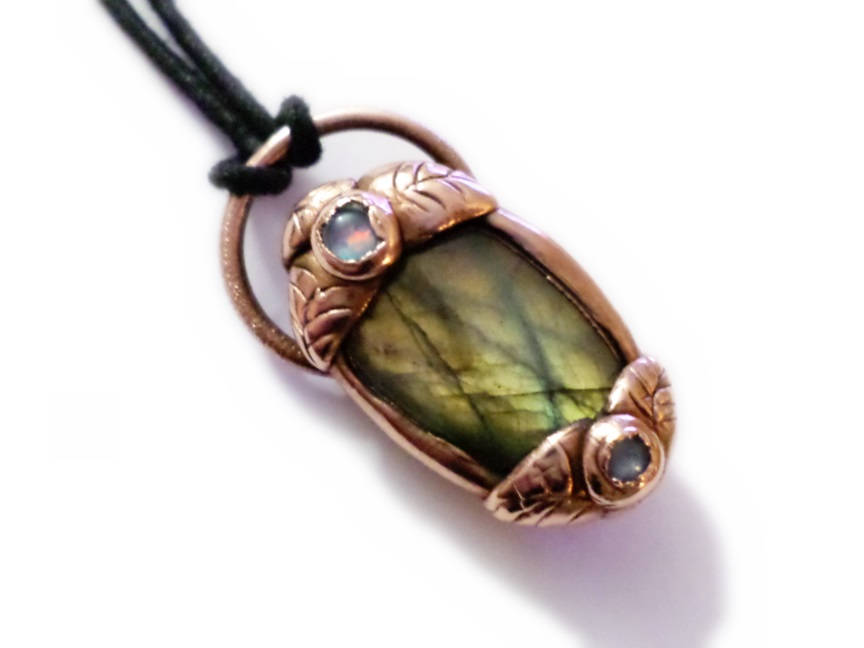 Labradorite and Copper Forest Pendant- Opal Triplets, Labradorite, Copper- Copper Electroform - -  ValenwoodVixen - Ready to Ship