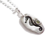 Load image into Gallery viewer, Bitty Seahorse Sparkle Necklace - .999 fine silver jewelry - Nature Necklace - Seam Horse and Green CZ Gemstone Necklace- ValenwoodVixen
