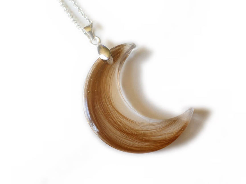 MOON Custom Hair Lock Resin Keepsake Pendant - Baby Hair - Pet Hair Keepsake - Locket - Necklace - Personalized Memorial ValenwoodVixen