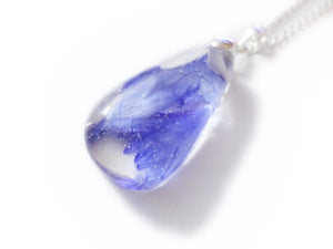 Cornflower Rain Drop Necklace- Resin Necklace - Real Dried Flowers - Nature Jewelry - Valenwood Vixen - Ready to Ship