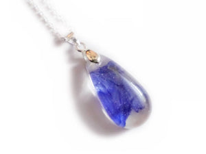 Cornflower Rain Drop Necklace- Resin Necklace - Real Dried Flowers - Nature Jewelry - Valenwood Vixen - Ready to Ship