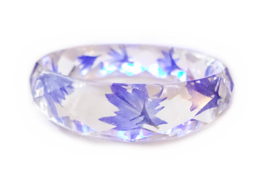 Faceted Blue Cornflower Bangle Bracelet- Small- Resin - Real Flowers - Nature Jewelry -  Valenwood Vixen - Ready to Ship