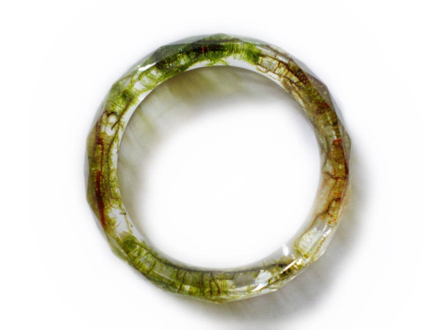 Faceted Moss Bangle Bracelet- Small- Resin Bracelet - Real Moss - Bangle -Nature Jewelry -  Valenwood Vixen - Ready to Ship