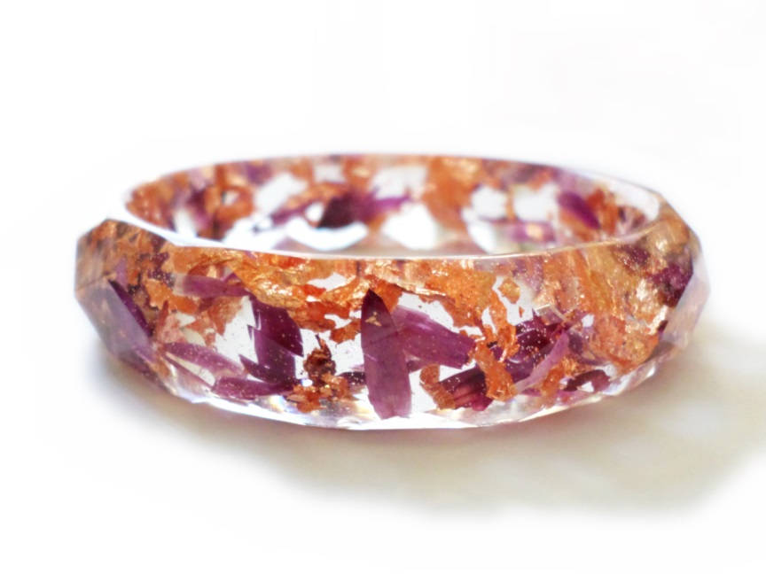 Strawflower and Copper Bangle Bracelet- Small - Flowers and Copper flake - Nature Jewelry -  Valenwood Vixen - Ready to Ship