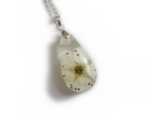 White Pear Blossom Drop Necklace- Resin Necklace - Real Dried Flowers - Nature Jewelry - Valenwood Vixen - Ready to Ship