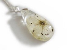 Load image into Gallery viewer, White Pear Blossom Drop Necklace- Resin Necklace - Real Dried Flowers - Nature Jewelry - Valenwood Vixen - Ready to Ship
